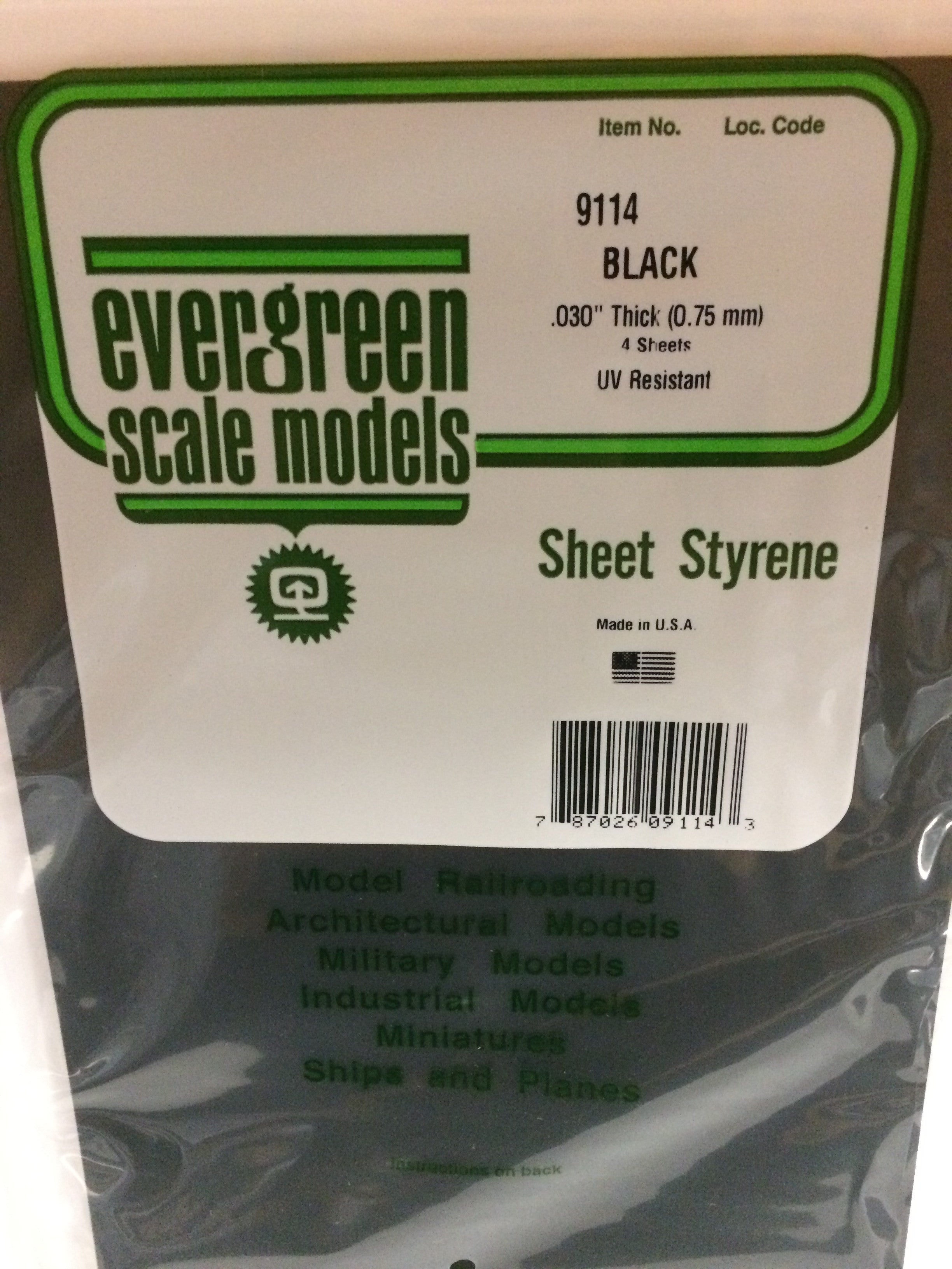 Evergreen 9114 .030" Plain 8"x21" Opaque Black Polystyrene Sheet Bulk Pack (4 pcs)