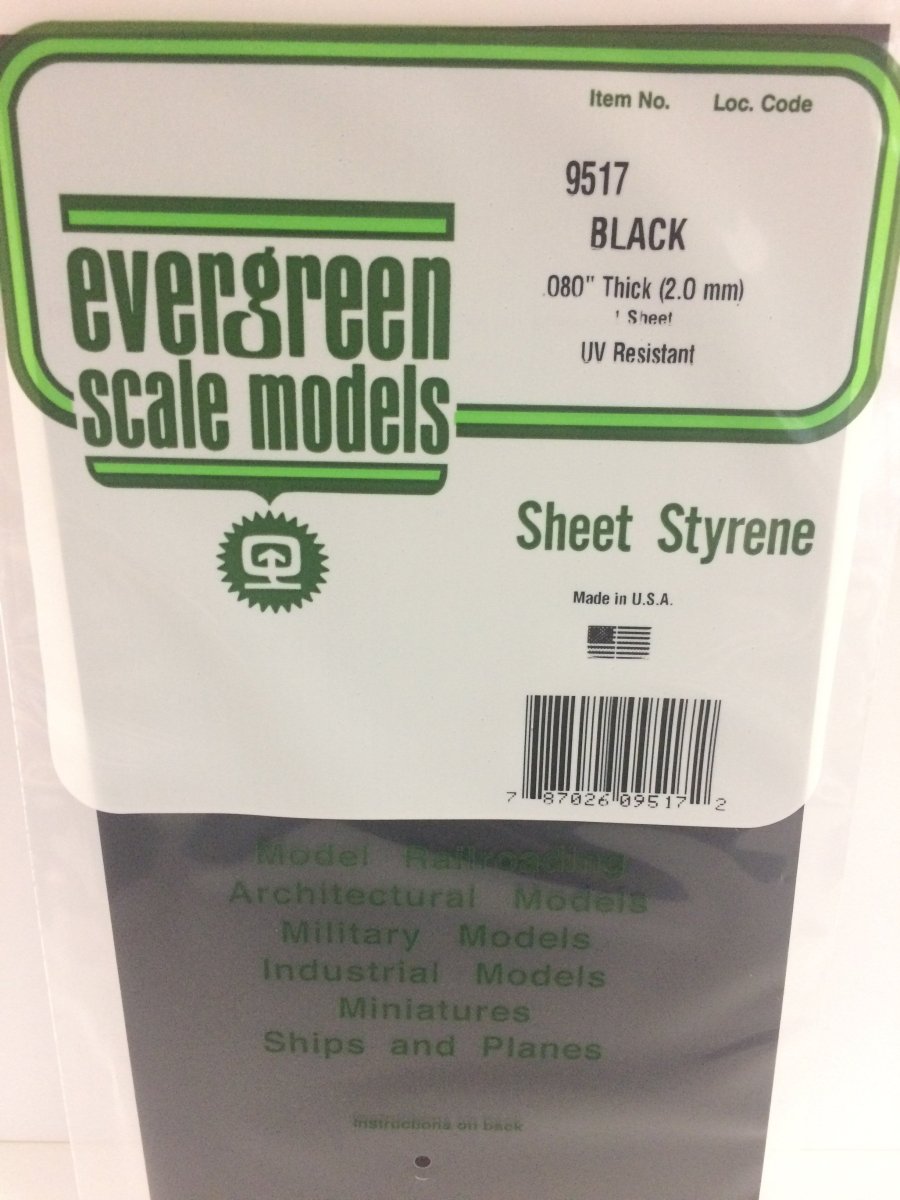 Evergreen 9517 .080" (2.0mm) Plain Opaque Black Polystyrene Sheet (1 pcs) - Oakville Model Trains Depot