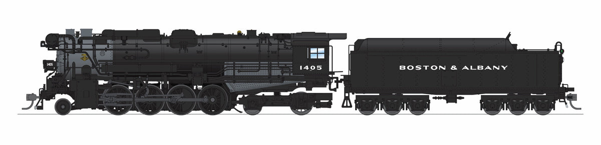 Broadway Limited Imports 9605 HO Boston & Albany A-1a Berkshire 2-8-4 (Brass-Hybrid), B&A #1405, Post-1946 Appearance, 6-Axle Tender, Block Lettering, Stealth Series, No-Sound / DCC-Ready — view 9
