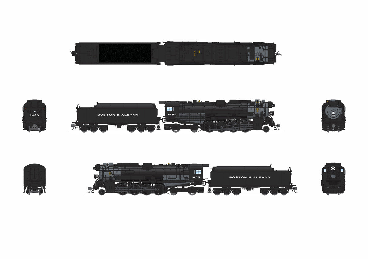 Broadway Limited Imports 9605 HO Boston & Albany A-1a Berkshire 2-8-4 (Brass-Hybrid), B&A #1405, Post-1946 Appearance, 6-Axle Tender, Block Lettering, Stealth Series, No-Sound / DCC-Ready — view 10