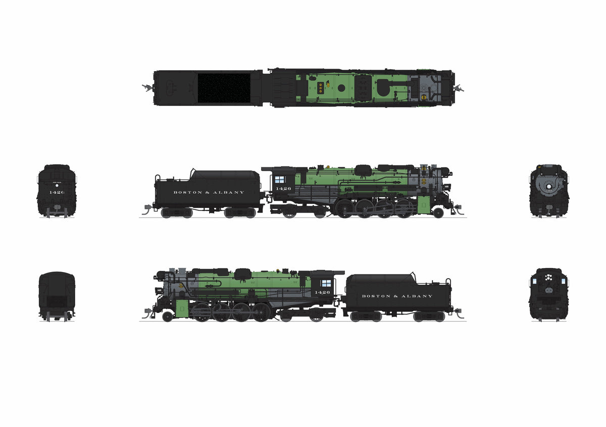 Broadway Limited Imports 9607 HO Boston & Albany A-1b Berkshire 2-8-4 (Brass-Hybrid), B&A #1426, 1930s Appearance w/ Sea Green Boiler, 4-Axle Tender, Roman Lettering, Stealth Series, No-Sound / DCC-Ready — view 10