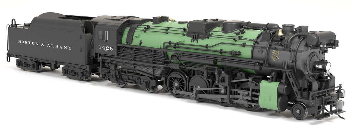 Broadway Limited Imports 9606 HO Boston & Albany A-1b Berkshire 2-8-4 (Brass-Hybrid), B&A #1426, 1930s Appearance w/ Sea Green Boiler, 4-Axle Tender, Roman Lettering, Paragon4 Sound/DC/DCC, Smoke — view 6