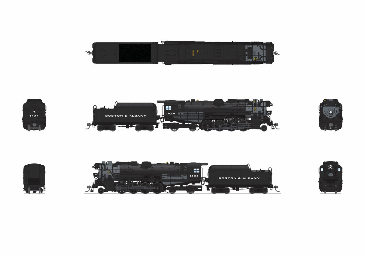 Broadway Limited Imports 9608 HO Boston & Albany A-1b Berkshire 2-8-4 (Brass-Hybrid), B&A #1434, Early 1940s Appearance, 4-Axle Tender, Block Lettering, Paragon4 Sound/DC/DCC, Smoke — view 2