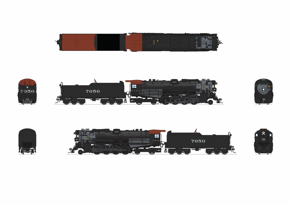 Broadway Limited Imports 9614 HO Illinois Central Lima A-1 Berkshire 2-8-4 (Brass-Hybrid), Illinois Central #7050, 1930s Appearance, Paragon4 Sound/DC/DCC, Smoke — view 10