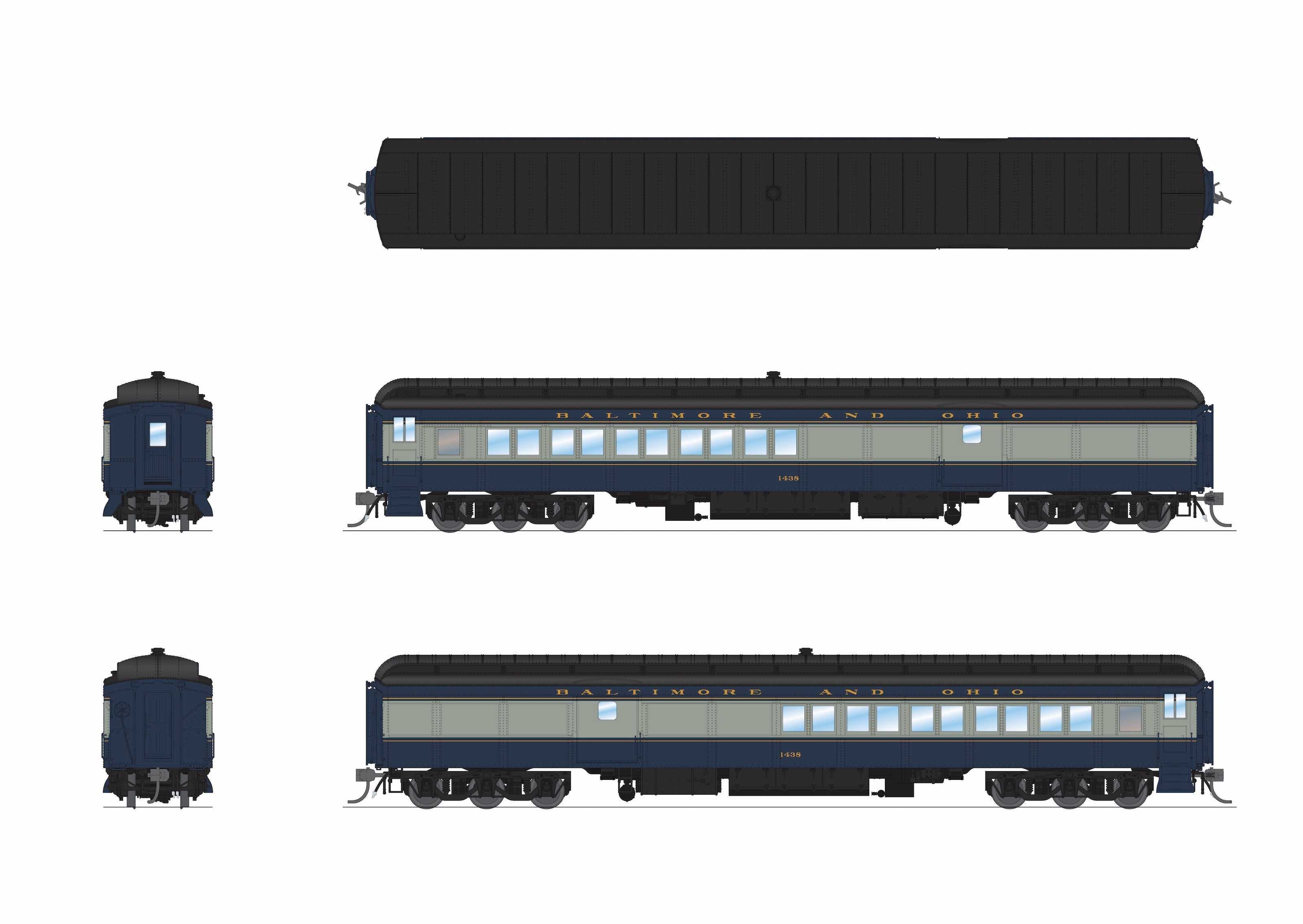 BLI 9713 HO B&O Heavyweight Pass Set B&O 1438 - rear 3/4 view