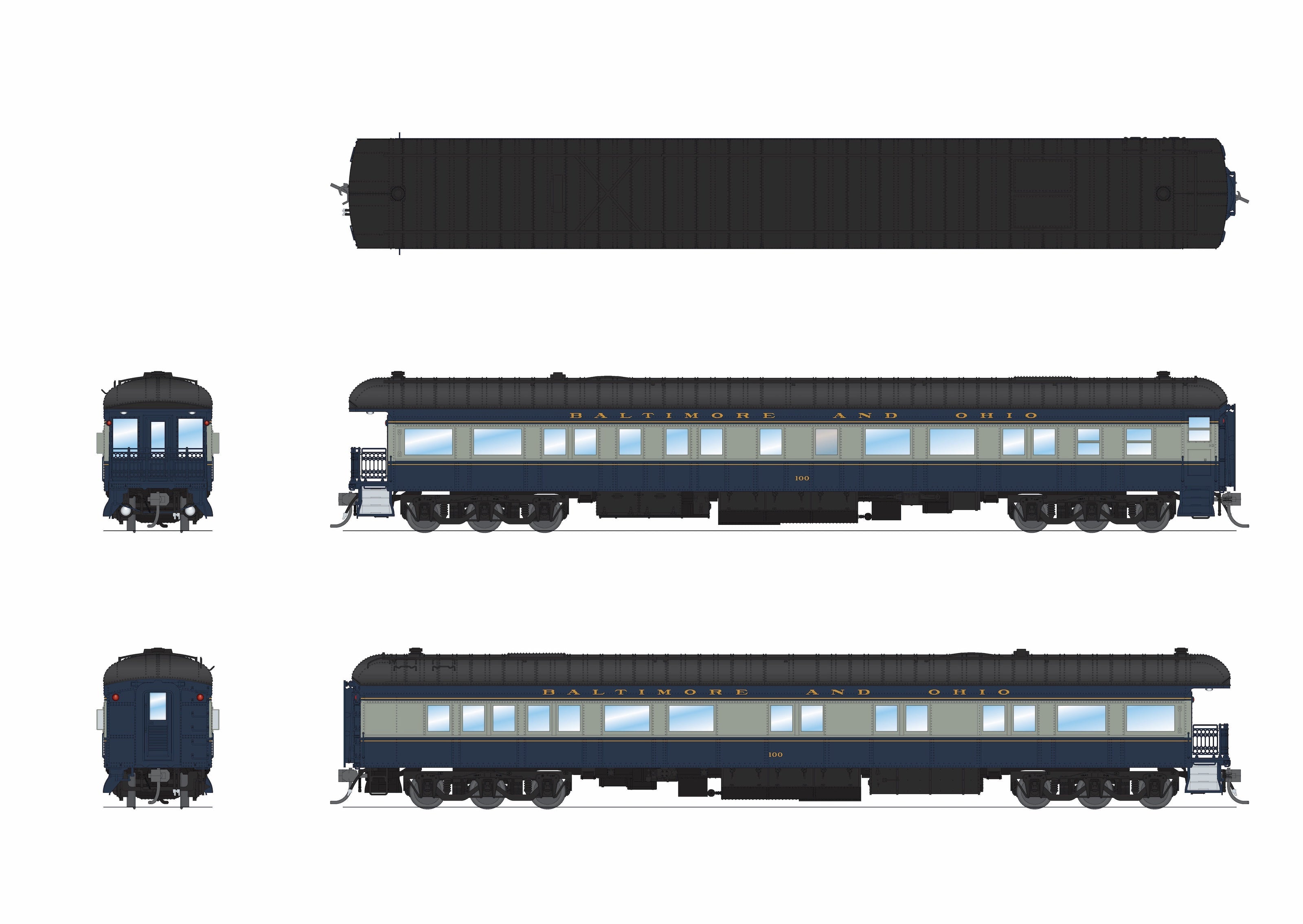 BLI 9713 HO B&O Heavyweight Pass Set B&O 1438 - trucks and fuel tank