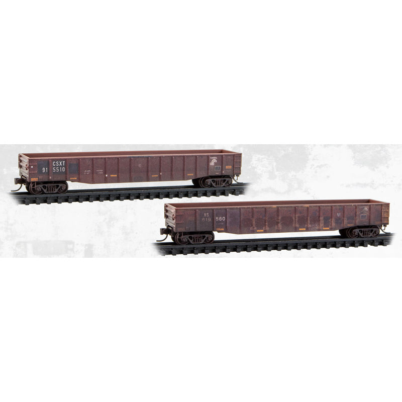 Micro-Trains 983 102 293 N scale CSXT/Norfolk Southern Family Tree & Beyond Weathered 2-Pack 50' Steel Side 15 Panel Fixed End Gondola