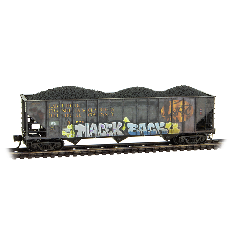 Micro-Trains 983 105 112 N scale Wheeling & Lake Erie Weathered 2-Pack 100-Ton 3-Bay Open Hopper with Coal Load — side B