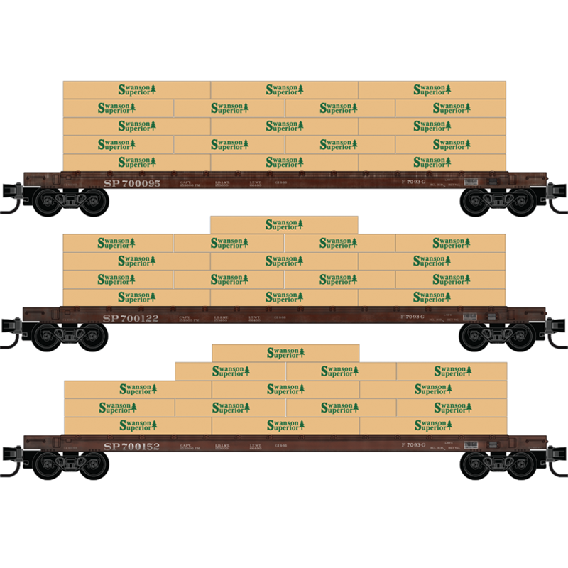 Micro-Trains 983 105 113 N scale Southern Pacific Weathered 3-Pack 57' Converted TOFC Flat Car with Load