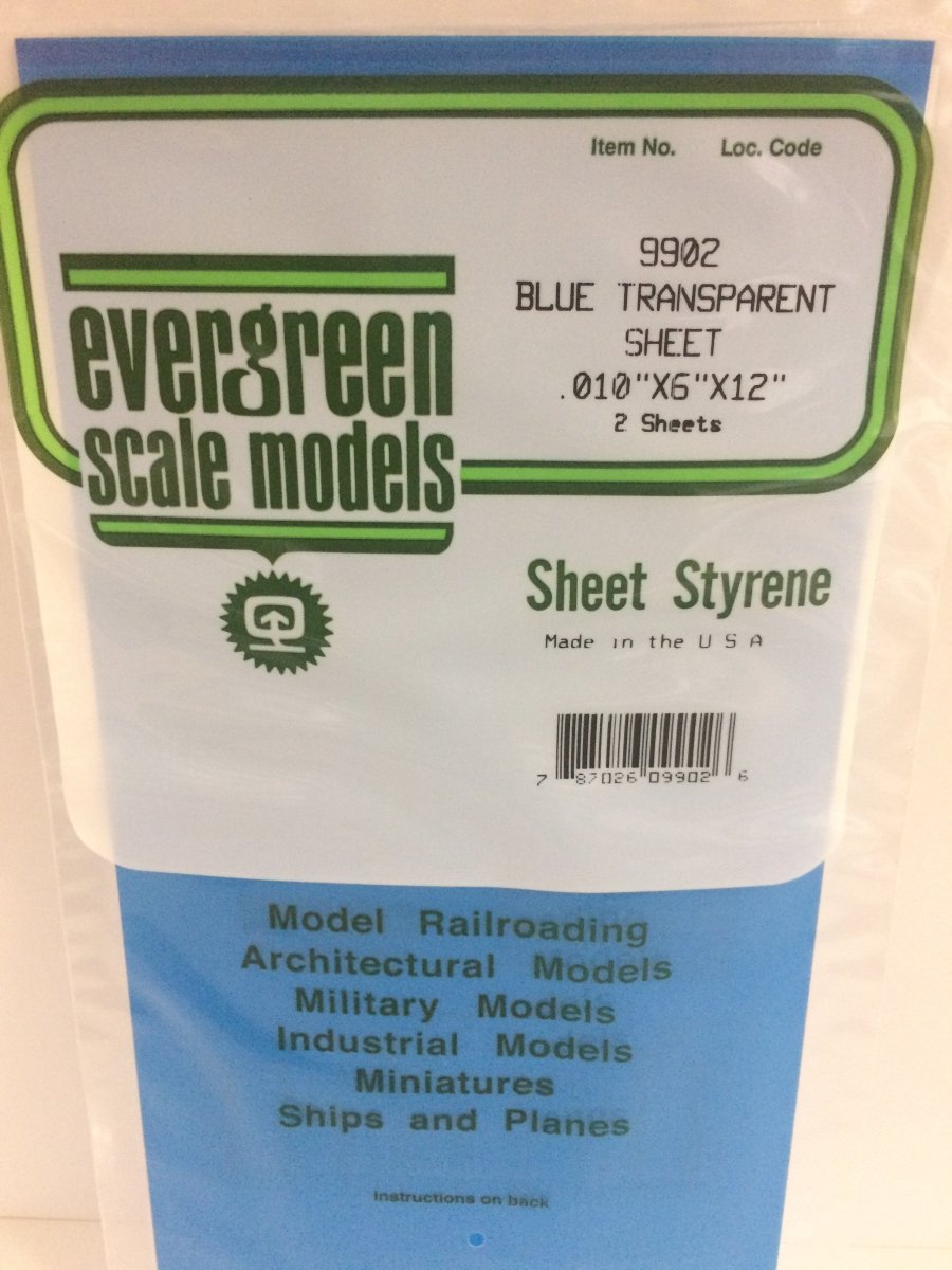 Evergreen 9902 .010" Blue Transparent Polystyrene Sheet (2 pcs) - Oakville Model Trains Depot