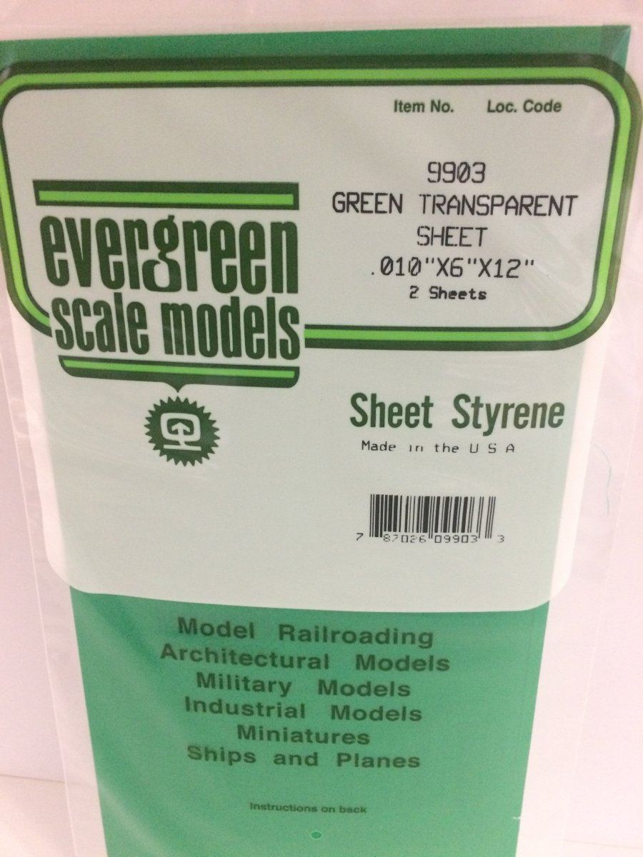 Evergreen 9903 .010" Green Transparent Polystyrene Sheet (2 pcs) - Oakville Model Trains Depot