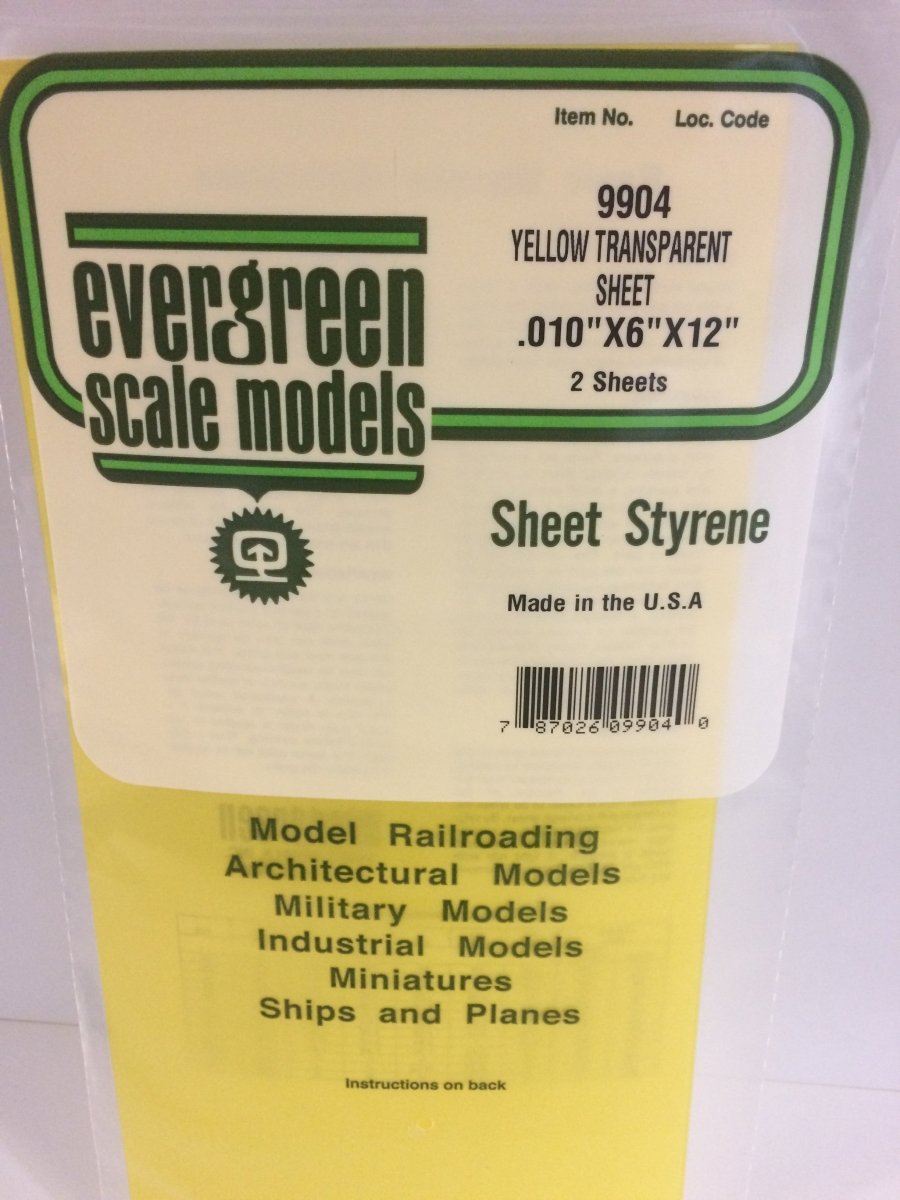 Evergreen 9904 .010" Yellow Transparent Polystyrene Sheet (2 pcs) - Oakville Model Trains Depot