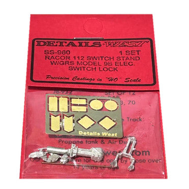 Details West 960 HO Scale Racor 112 Switch Stand with GRS Model 9B Elec. Switch Lock - pkg(2)