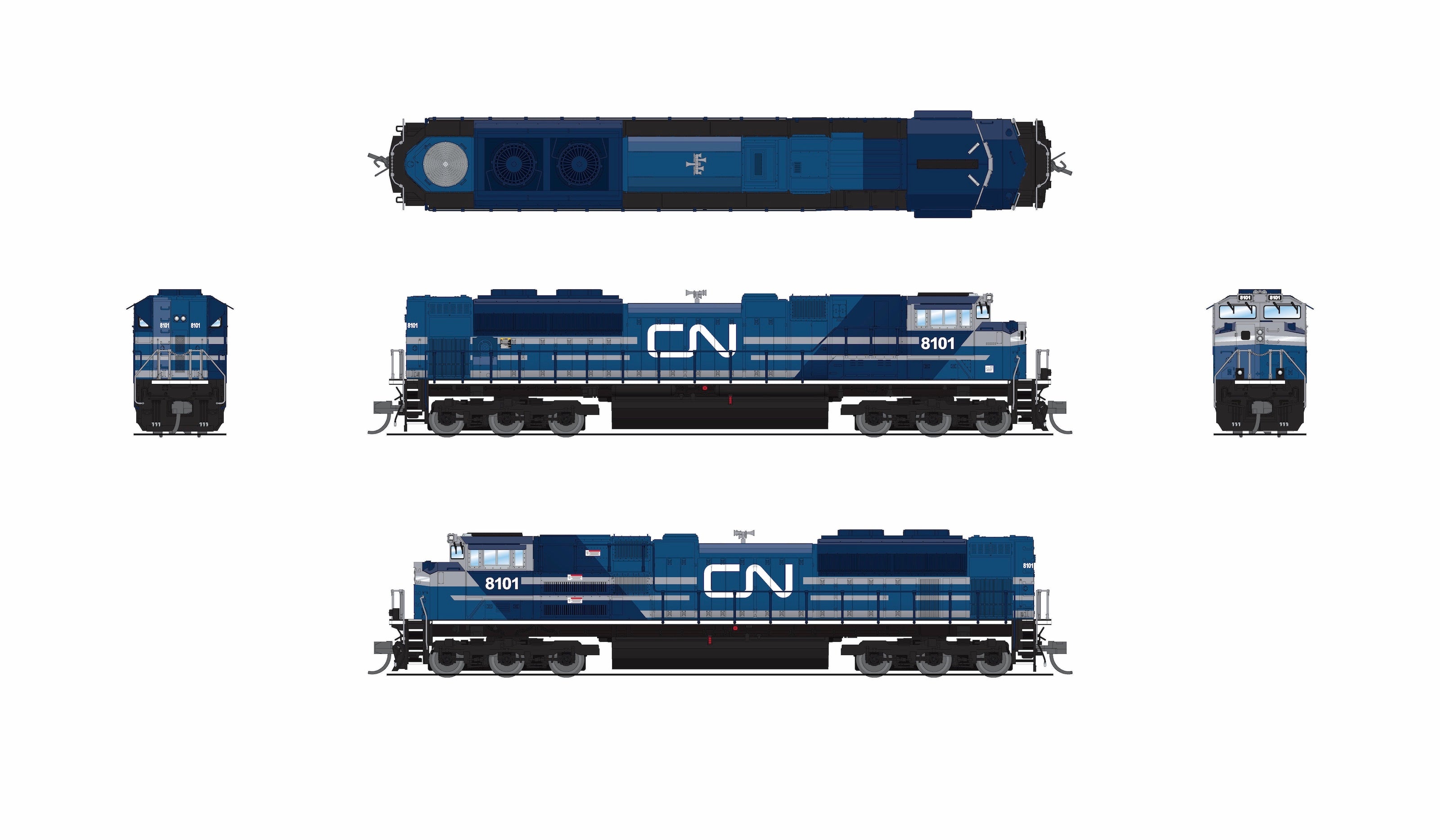 BLI 9964 N SD70ACe CN 8101 - side profile view