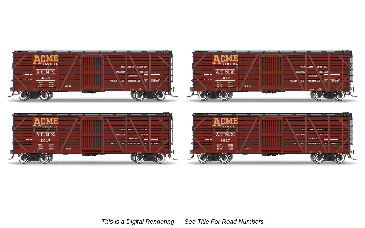 Broadway Limited Imports 10728 HO 40' Wood Stock Car 4-Pack, Acme Glue Factory (Road Nos. 2032, 2049, 2076, 2093)
