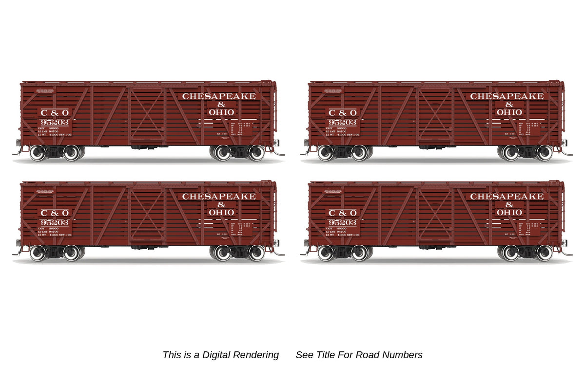 Broadway Limited Imports 10721 HO 40' Wood Stock Car 4-Pack, Chesapeake & Ohio (Road Nos. 95227, 95235, 95238, 95241)
