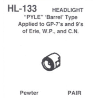 Details West 133 HO Scale Headlight "Pyle" Barrel Type, WP, EL, CN - 2 (pair)