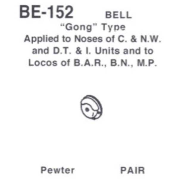 Details West 152 HO Scale Bell, "Gong" Type (Western-Cullen), Nose Mount - 2 (pair)