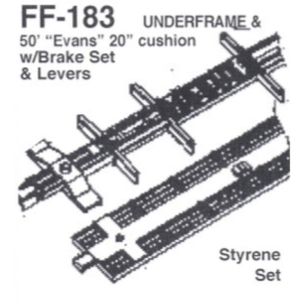 Details West 183 HO Scale Underframe: 50' Evans 20" Cushion Floor, Brake Set w/Levers