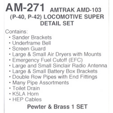 Details West 271 HO Scale Super Detail Kit - Amtrak AMD-103 (P-40, P-42) (AM-271)