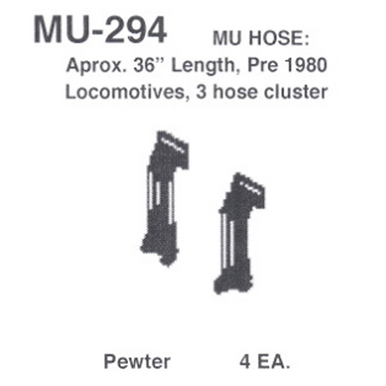 Details West 294 HO Scale MU Hoses 3-Cluster, Approx 36" Length, Pre-1980 Locomotives pkg(4)