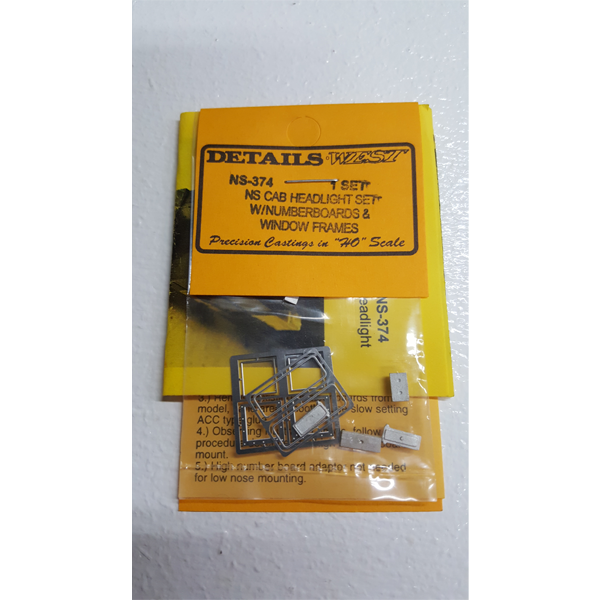 Details West 374 HO Scale NS Cab Headlight Set w/ Numberboards & Etched Window Frames