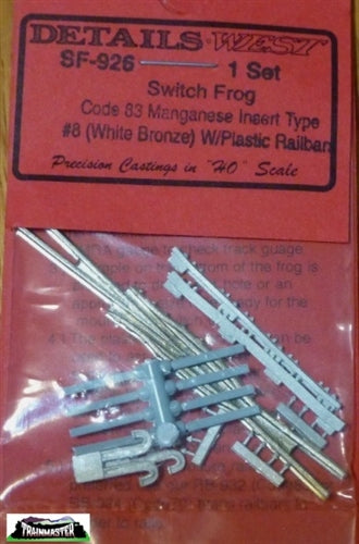 Details West 926 HO Scale Code 83 Switch Frog Set -- #8 Manganese Insert Type (White Bronze)