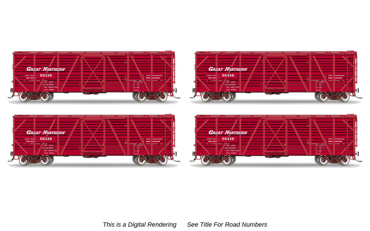 Broadway Limited Imports 10722 HO 40' Wood Stock Car 4-Pack, Great Northern (Road Nos. 56358, 56373, 56438, 56453)