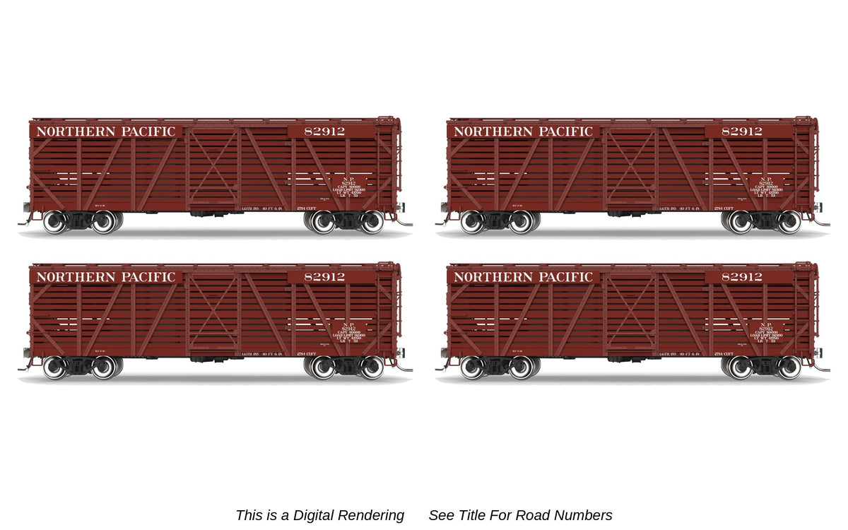 Broadway Limited Imports 10725 HO 40' Wood Stock Car 4-Pack, Northern Pacific (Road Nos. 83039, 83115, 83143, 83170)