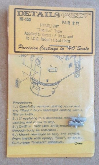 Details West 153 HO Scale Headlight "Oscitrol" Type, Amtrak / ICG - 2 (pair)