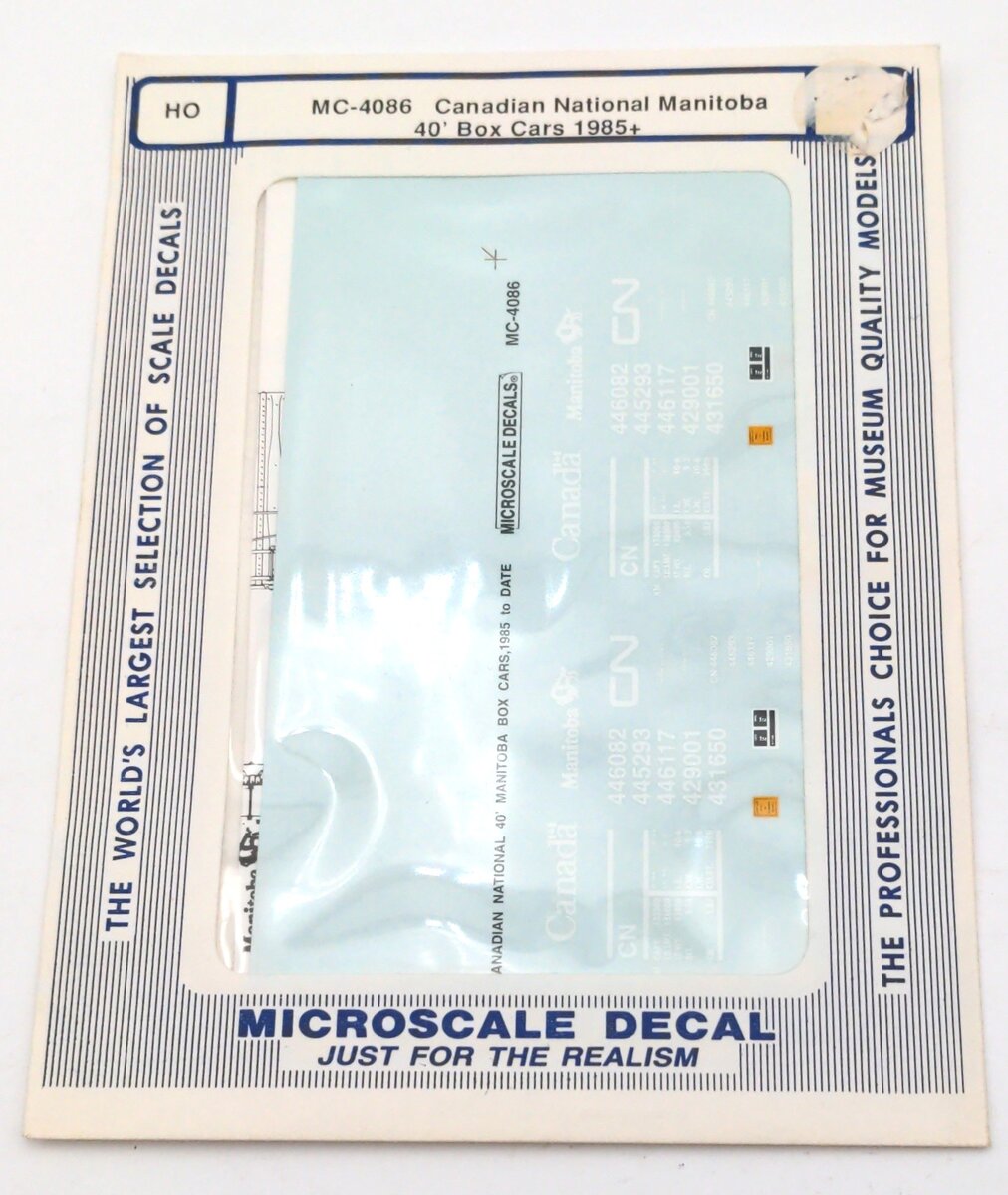 Microscale MC-4086 HO Scale CN Manitoba 40' Boxcars (1985+) Mini-Cal Waterslide Decals