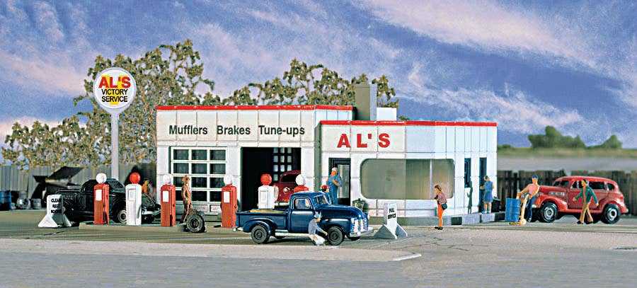 Walthers Cornerstone 3243 N Scale Al's Victory Service Gas Station - Kit - 3-1/4 x 2-1/4" 8.1 x 5.6cm