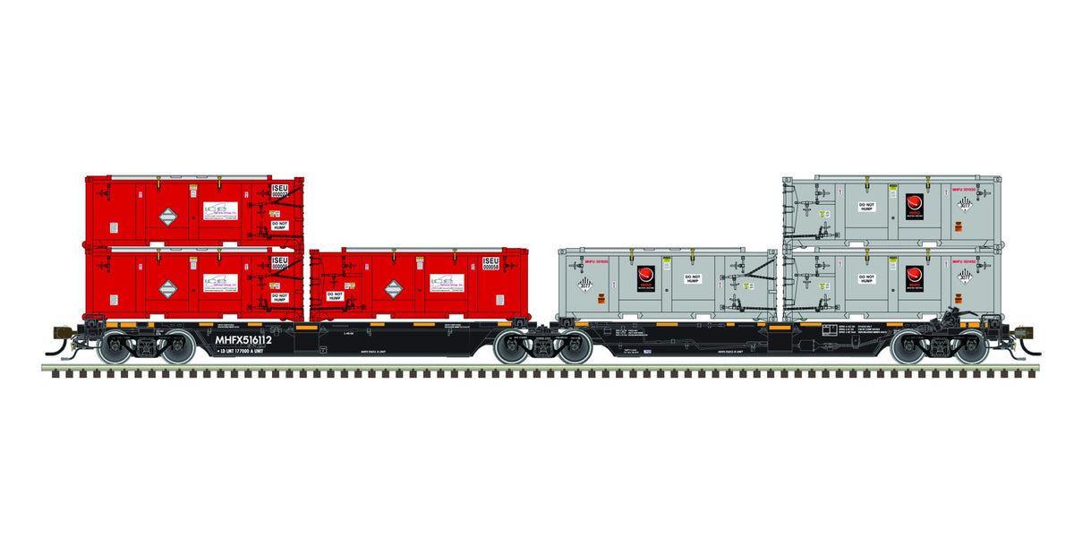 Atlas Master HO articulated bulk carrier MHF Logistical Solutions MHFX with gray MHFU and red ISEU waste containers