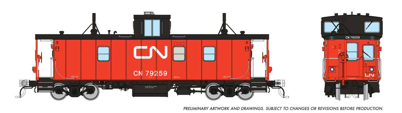 Rapido HO HS Caboose: CN - Late w/ Black Steps: #79259