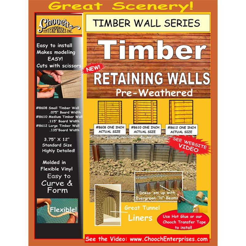 Chooch 8608 N/HO Scale Flexible Timber Retaining Wall - Small (.075" Boards)