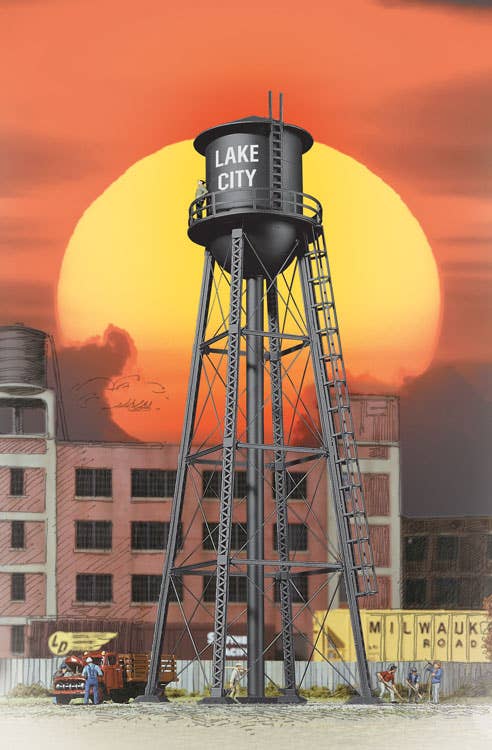 Walthers Cornerstone 2825 HO Scale City Water Tower - Built-ups - Assembled - Black - 3-3/4 x 3-3/4 x 11" 9.3 x 9.3 x 27.5cm
