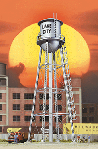 Walthers Cornerstone 2826 HO Scale City Water Tower - Built-ups - Assembled - Silver - 3-3/4 x 3-3/4 x 11" 9.3 x 9.3 x 27.5cm