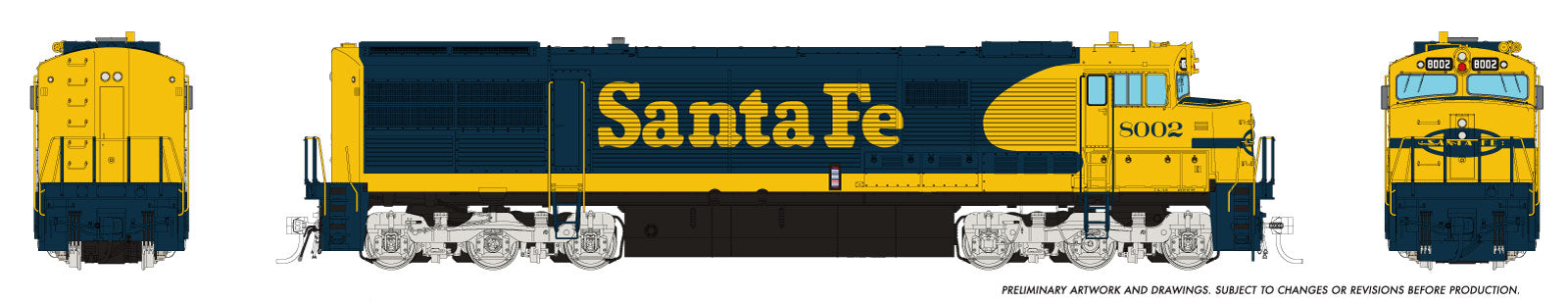 Rapido HO GE U30CG w/o SG (DC/DCC/Sound): Santa Fe - Yellow Warbonnet w/ Small Logo: #8002