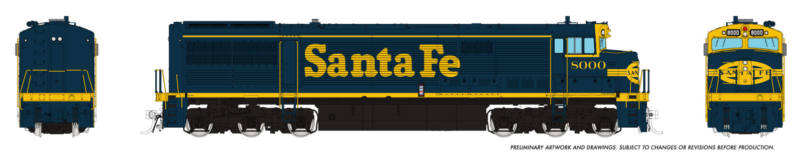Rapido HO GE U30CG w/o SG (DC/DCC/Sound): Santa Fe - Bookend Scheme: #8000