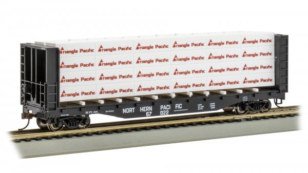 Bachmann 12927 HO Scale 52' Center-Beam Flatcar with Lumber Load - Northern Pacific #67022