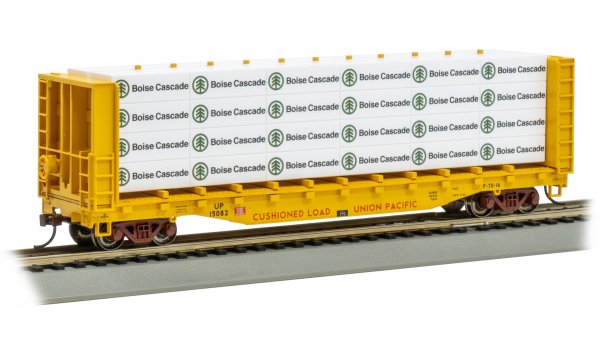 Bachmann 12928 HO Scale 52' Center-Beam Flatcar with Lumber Load - Union Pacific #15082