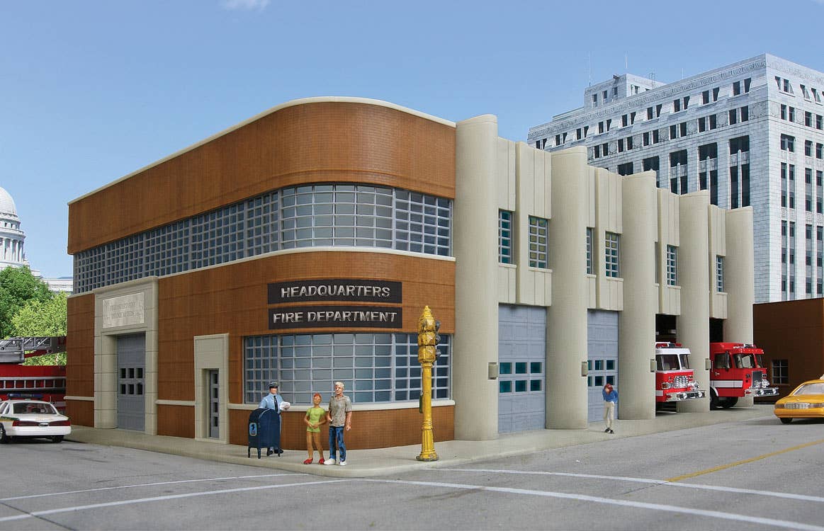 Walthers Cornerstone 3765 HO Scale Fire Department Headquarters - Kit - 9-1/8 x 11-13/16 x 5-5/8" 23.5 x 30 x 14.3cm