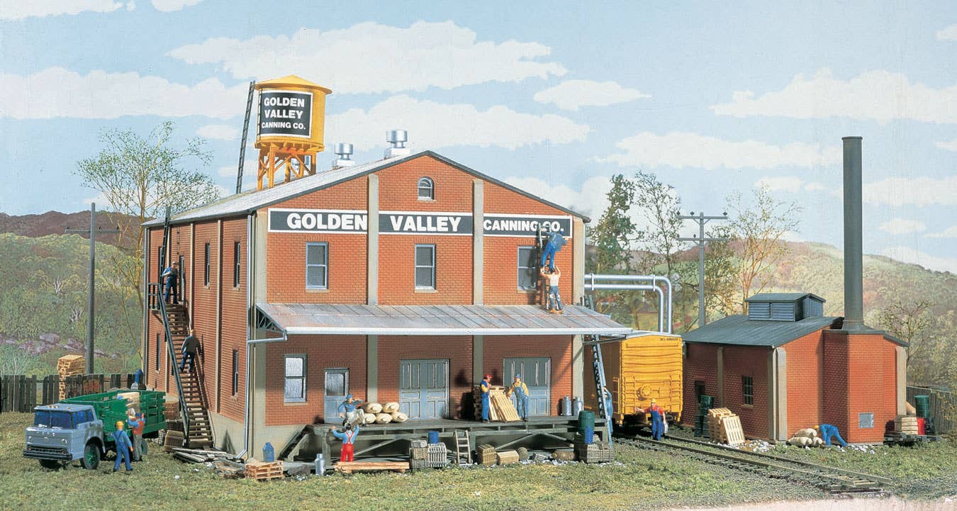 Walthers Cornerstone 3018 HO Scale Golden Valley Canning Company - Kit - Main Building: 10-1/2 x 8"; Boiler House: 4-3/4 x 3"
