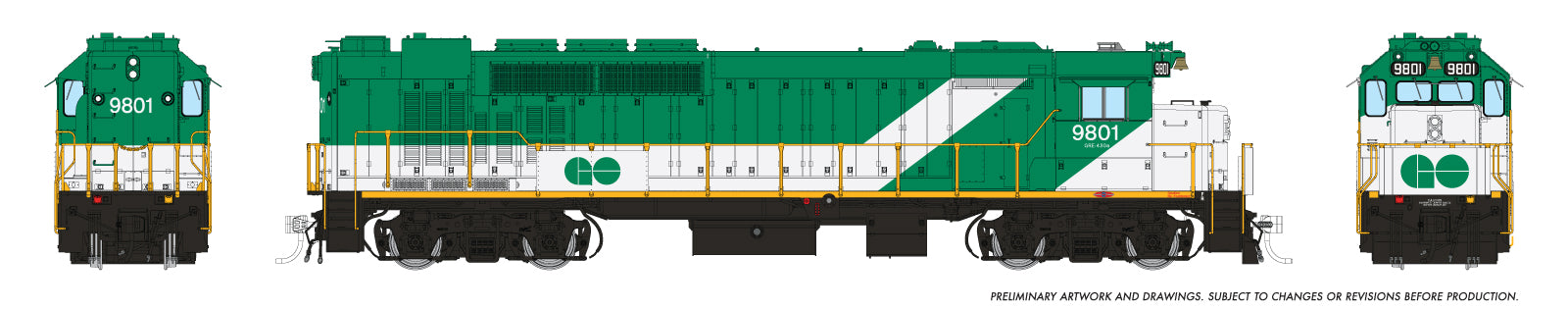 Rapido HO GP40TC (DC/Silent): GO Transit - Green & White: #9801