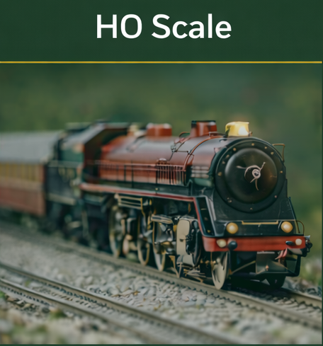 HO scale model locomotive on a detailed layout