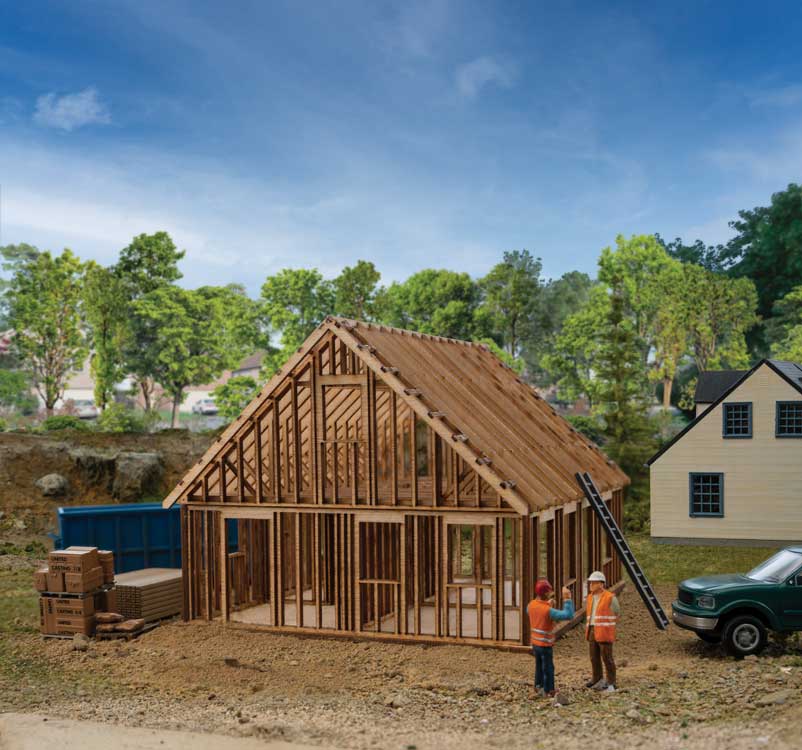 Walthers Cornerstone 4157 HO Scale House Under Construction - Kit - 3-13/32 x 4-13/32 x 2-25/32" 8.6 x 11.1 x 7cm
