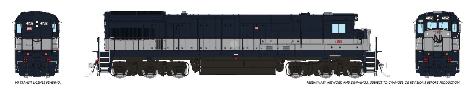 Rapido HO GE U34CH (DC/Silent): NJ Transit - Bluebird w/ Nose Logo: #4152
