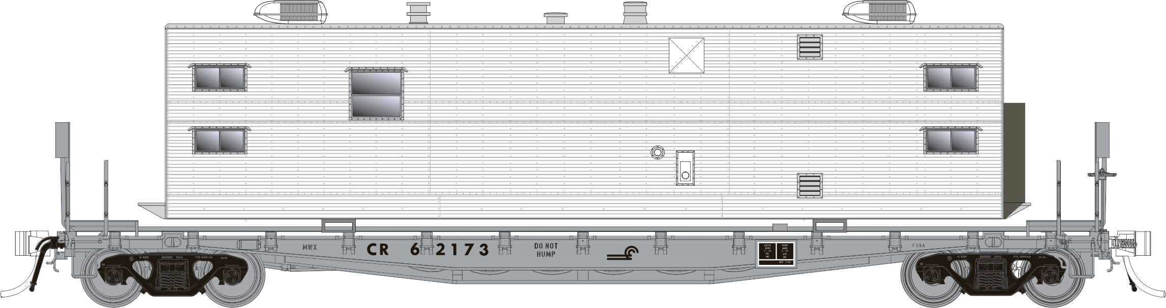 Rapido HO F30A 50' Flat Car w/Camp Van: CR - MOW: 6-Pack #2