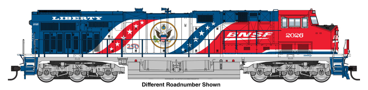 Walthers Mainline 28061111 HO Scale GE ES44AC Tier 3 Diesel, BNSF America250 "Liberty" #250 (DC/Silent)