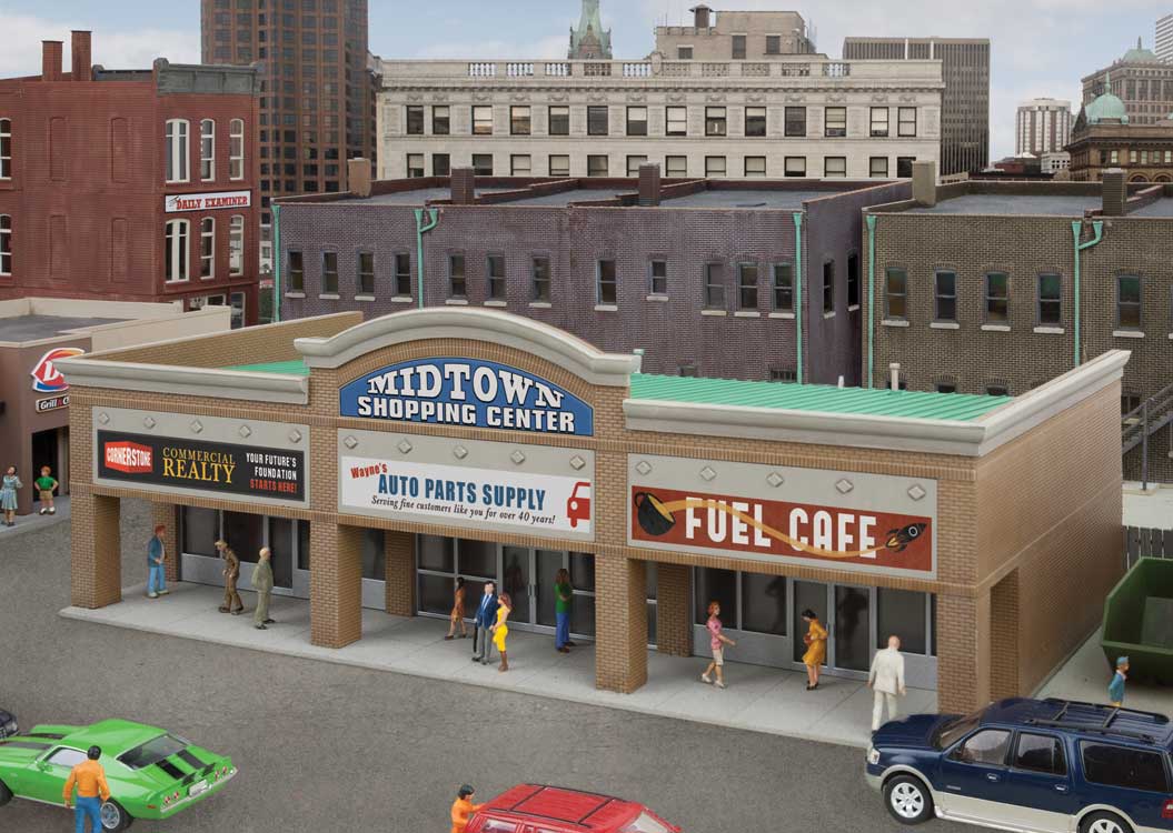 Walthers Cornerstone 4116 HO Scale Modern Shopping Center II - Kit - 10-1/2 x 4-15/16 x 3-1/2" 26.6 x 12.5 x 8.8cm
